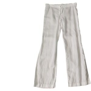 120% Lino Women's Sz 40/4 White Pull On Drawstring Casual Pants Nautical Coastal